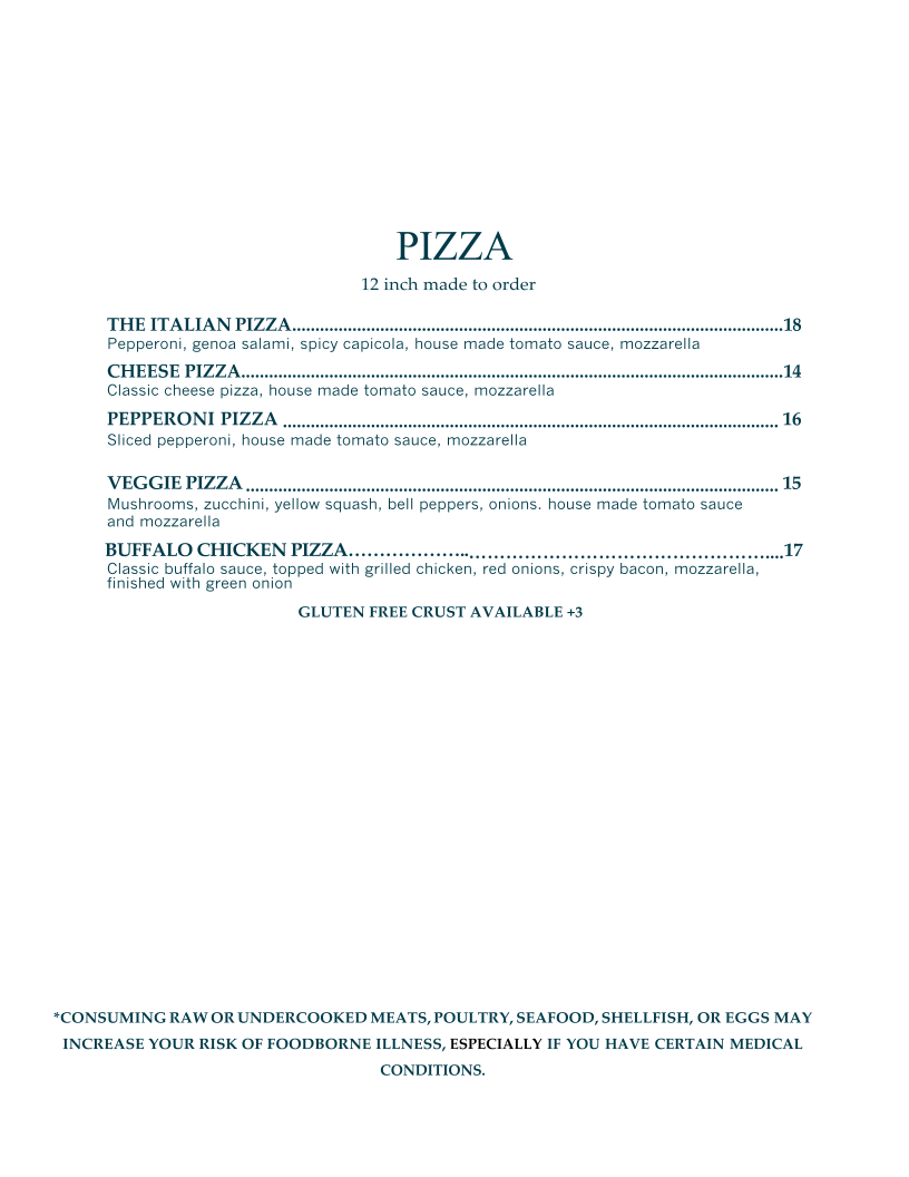 Shore Restaurant menu board