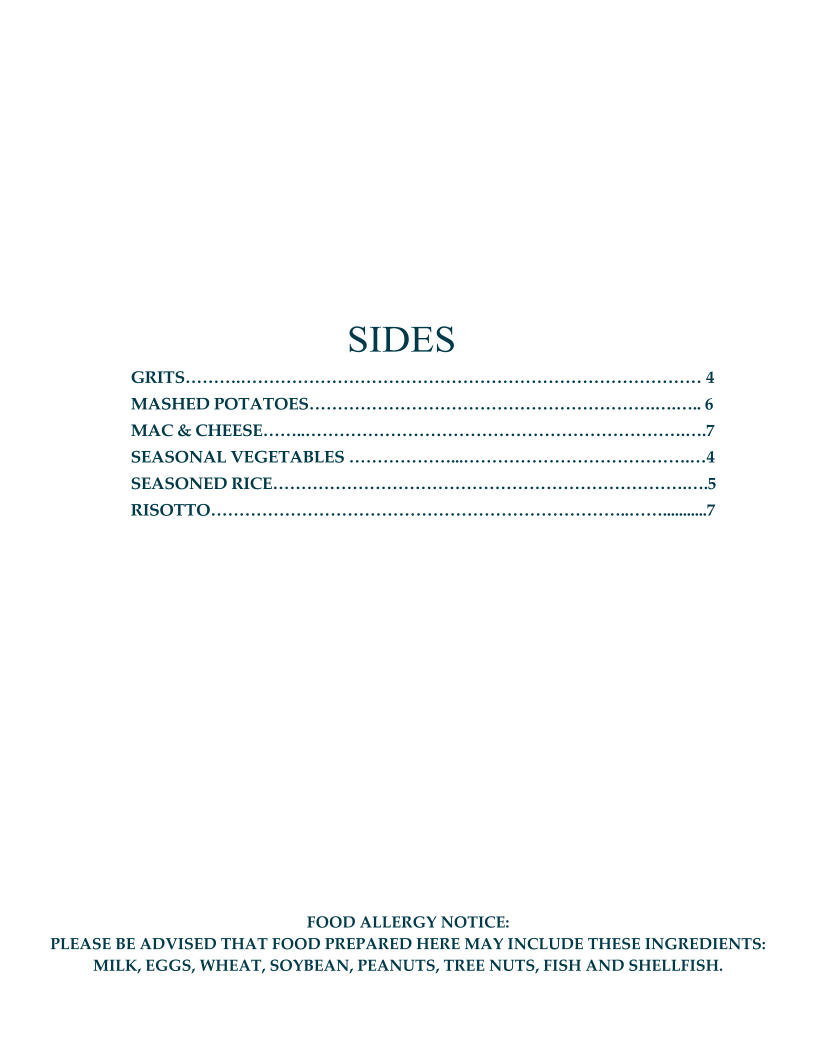 Shore Restaurant menu board