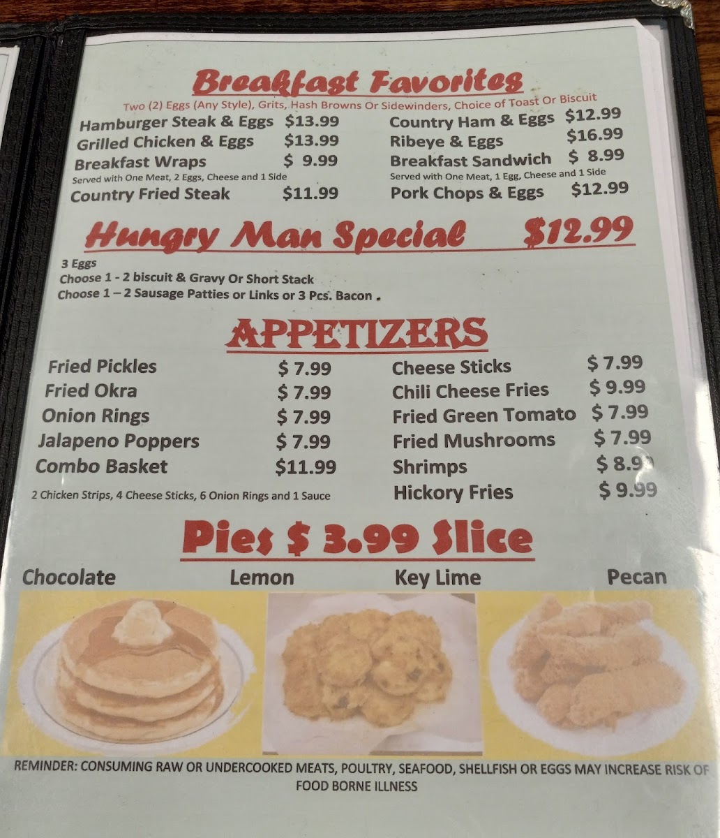 Old Time Country Kitchen & Buffet (American & Indian food) menu board