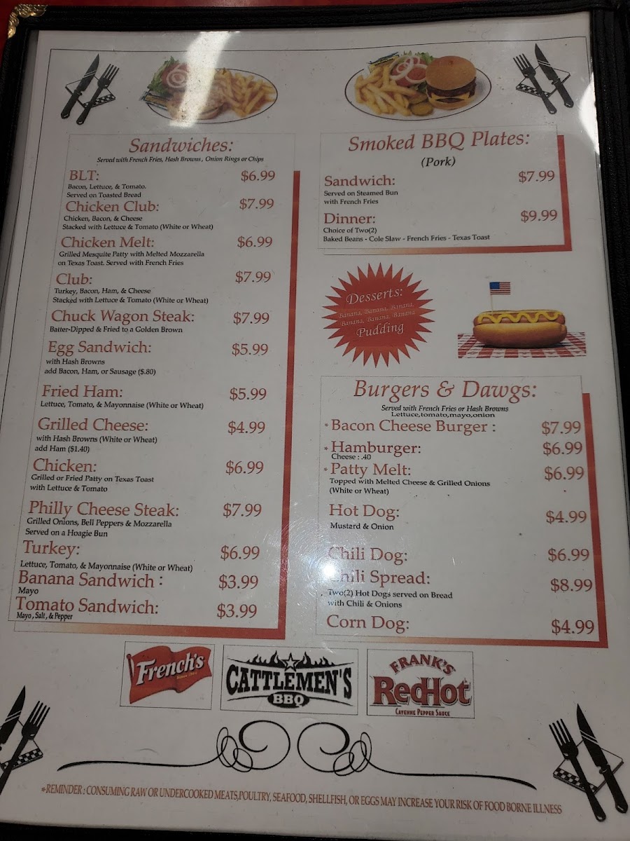 Old Time Country Kitchen & Buffet (American & Indian food) menu board