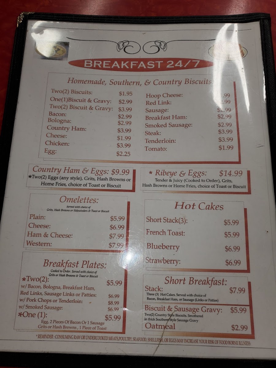 Old Time Country Kitchen & Buffet (American & Indian food) menu board