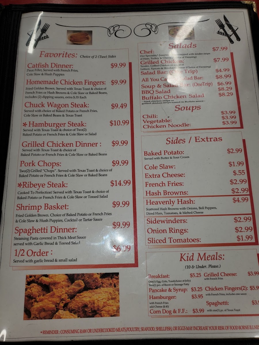 Old Time Country Kitchen & Buffet (American & Indian food) menu board