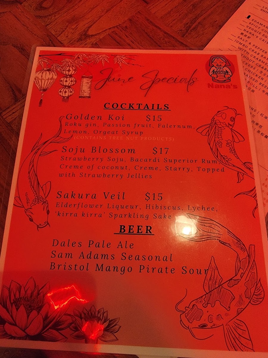 Nana's Dim Sum & Dumplings menu board