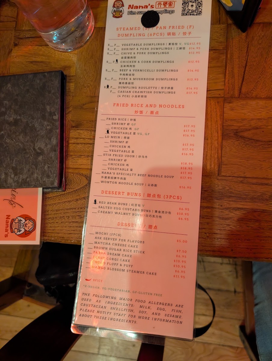 Nana's Dim Sum & Dumplings menu board