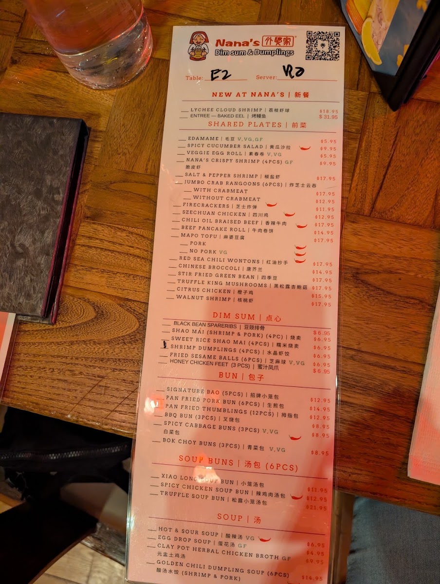 Nana's Dim Sum & Dumplings menu board