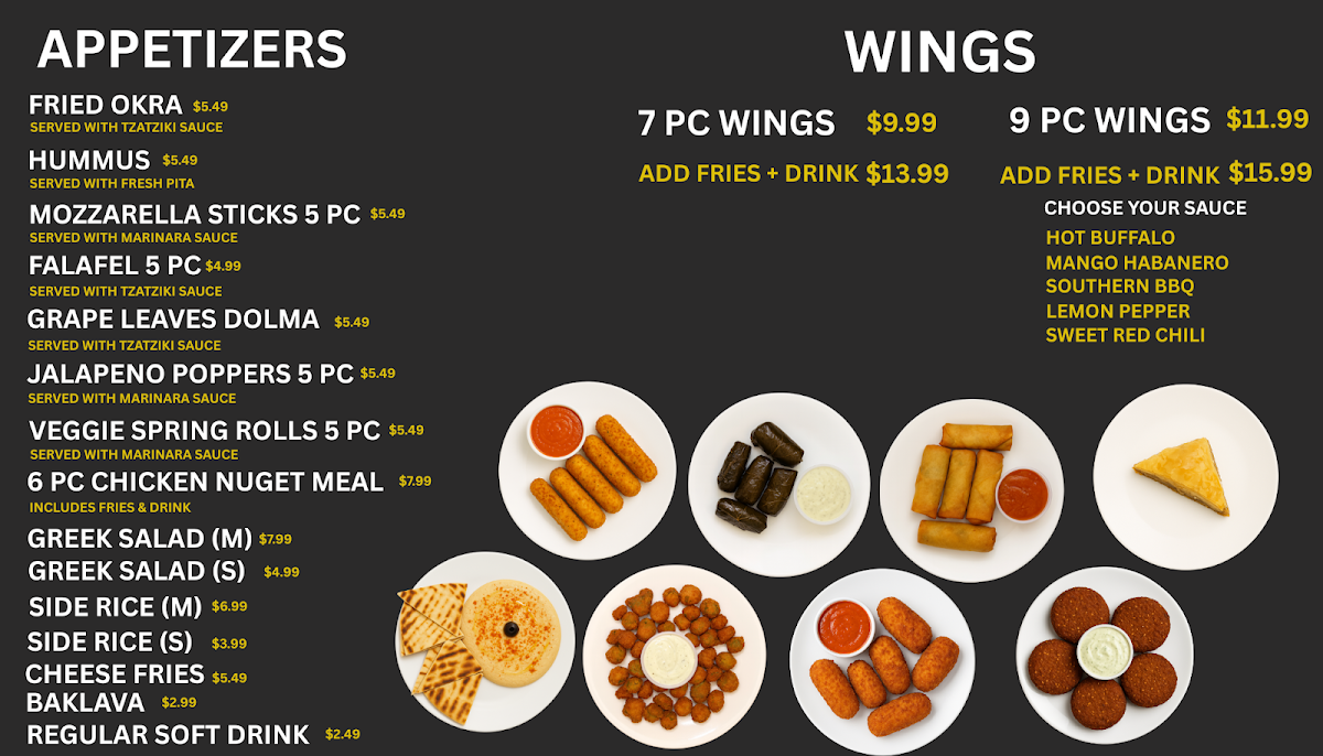 Golden Grill (Greek and Mediterranean Kitchen) menu board