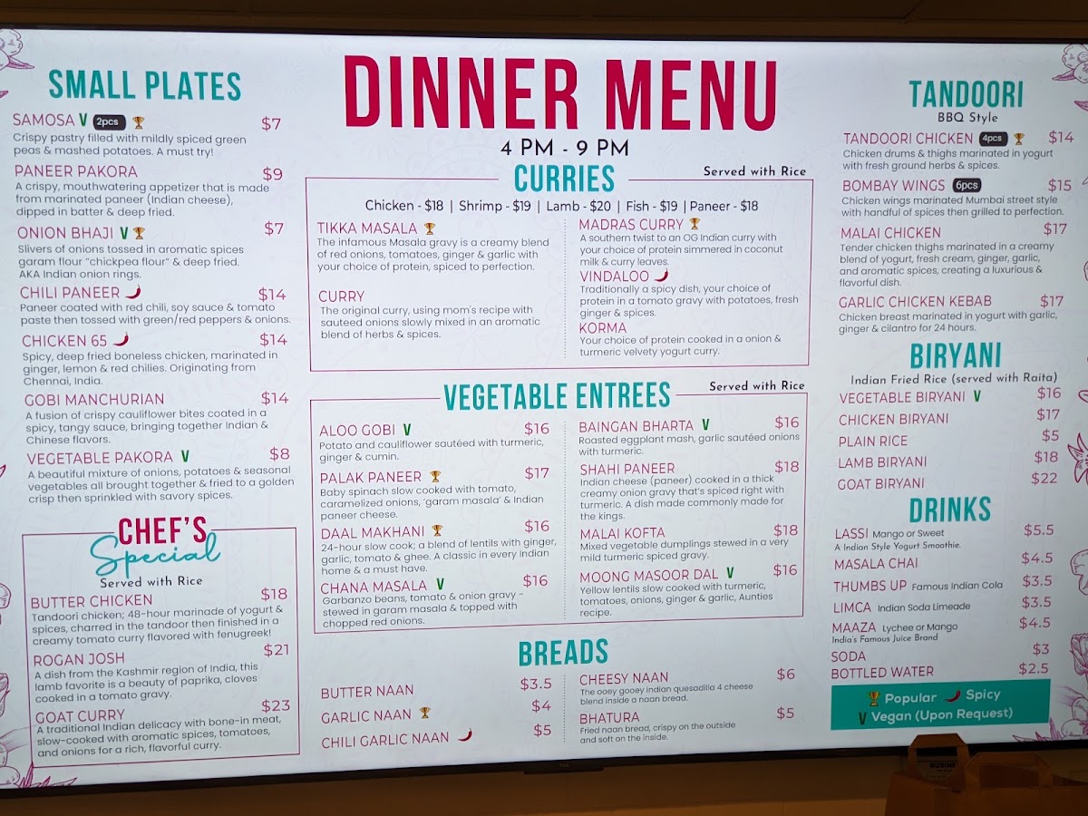 Naan & Curry - Indian Food (North Summerlin) menu board