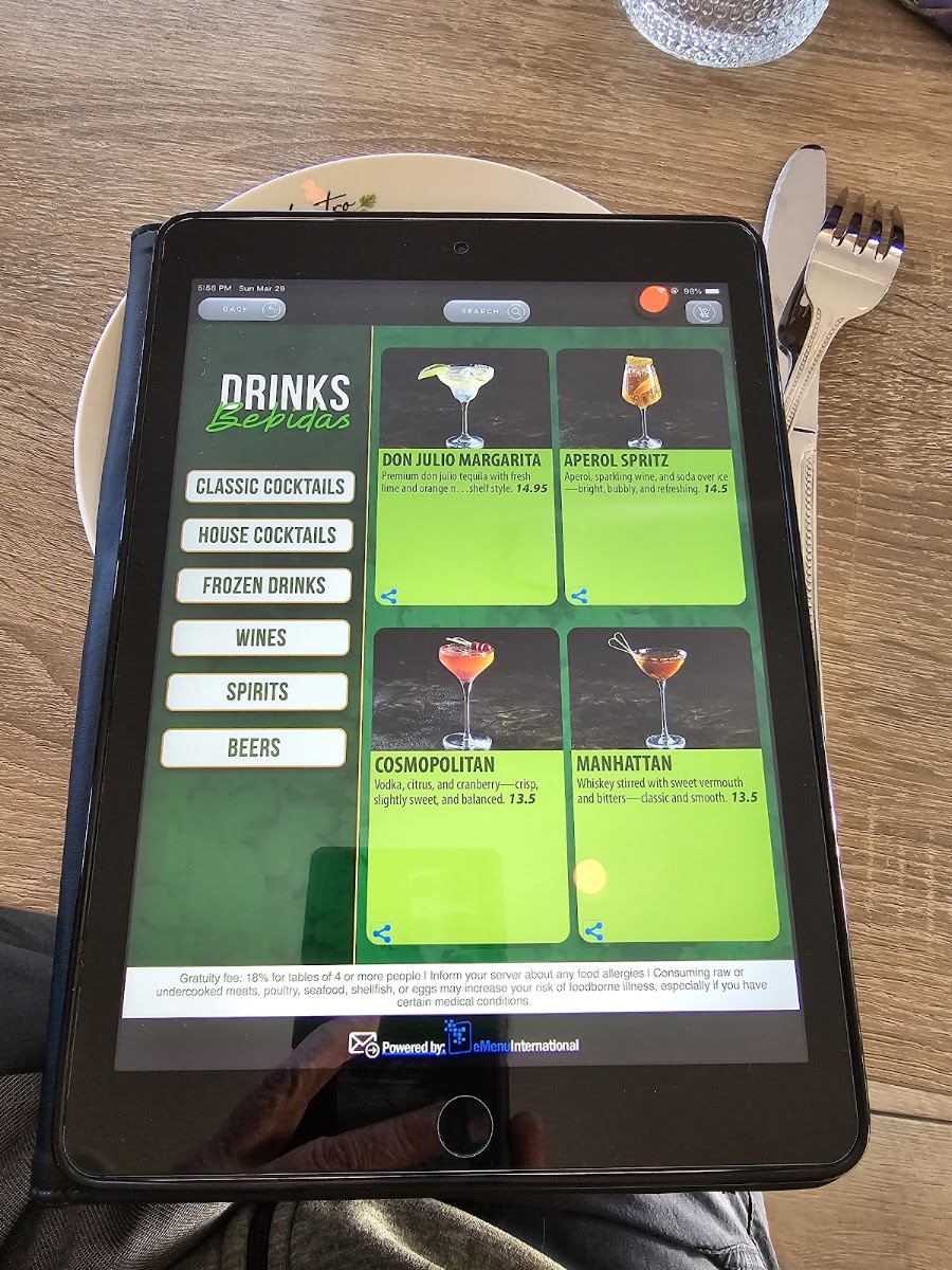 CILANTRO BAR AND GRILL menu board