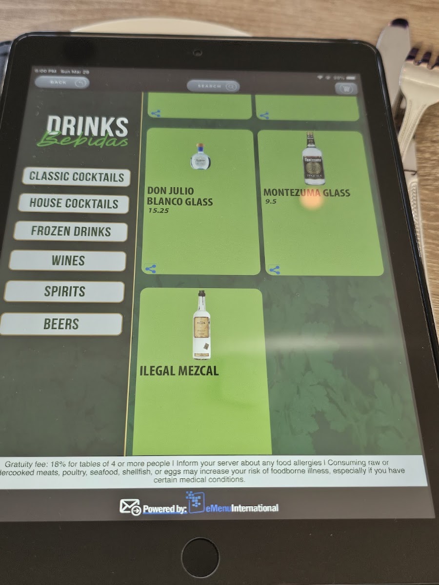 CILANTRO BAR AND GRILL menu board
