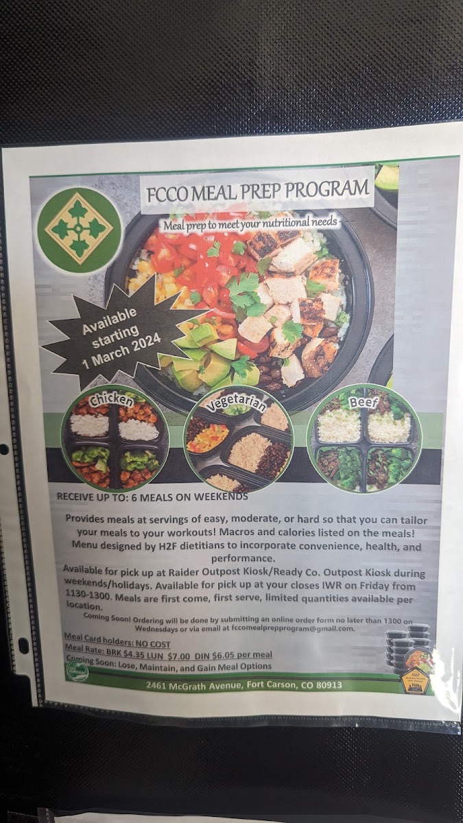 Fort Carson Culinary Outpost - IVY Kiosk menu board