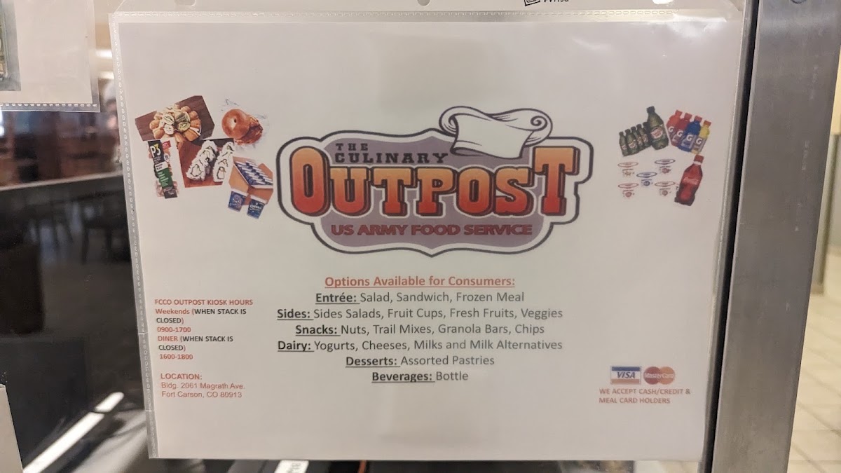 Fort Carson Culinary Outpost - IVY Kiosk menu board
