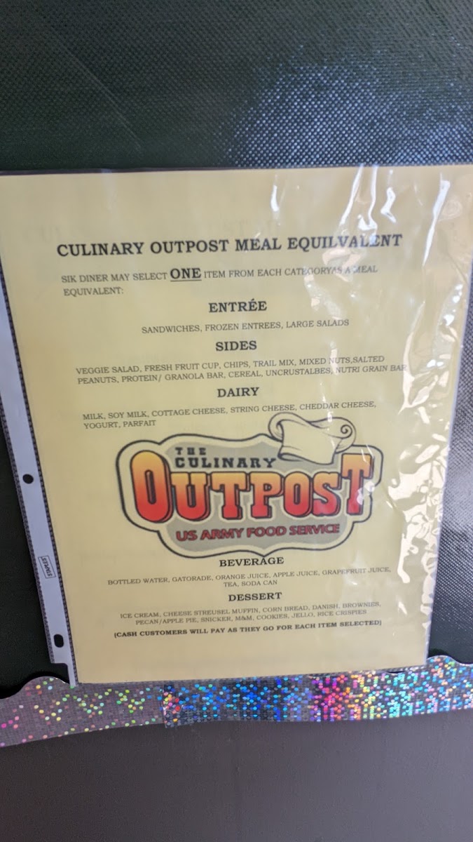 Fort Carson Culinary Outpost - IVY Kiosk menu board