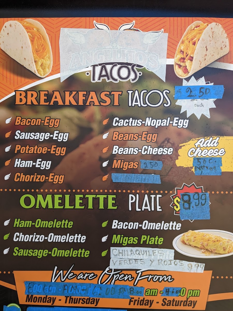Taqueria El Venado menu board