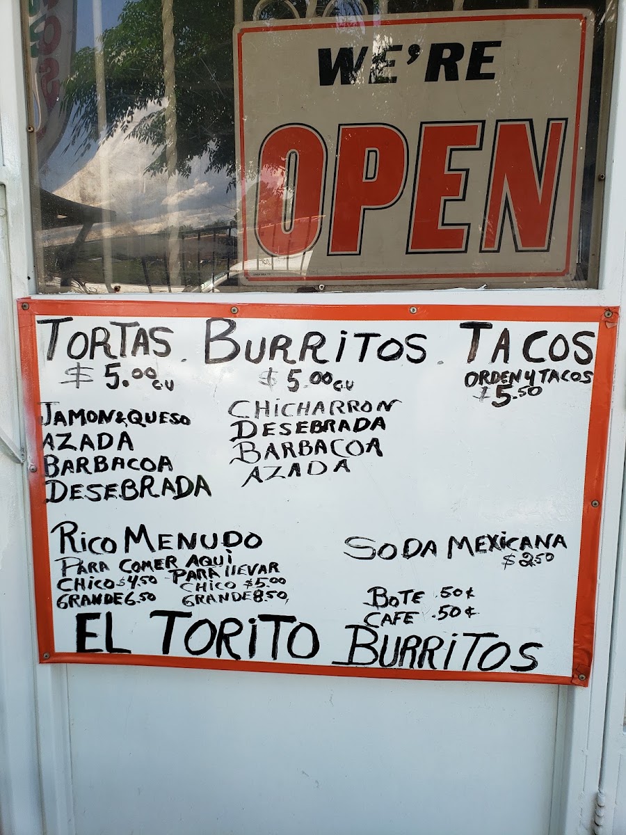 El torito burrito menu board
