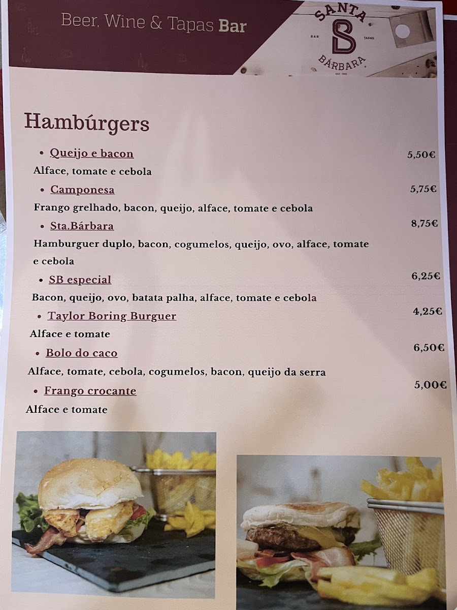 Café Santa Bárbara menu board