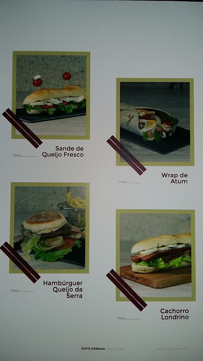 Café Santa Bárbara menu board