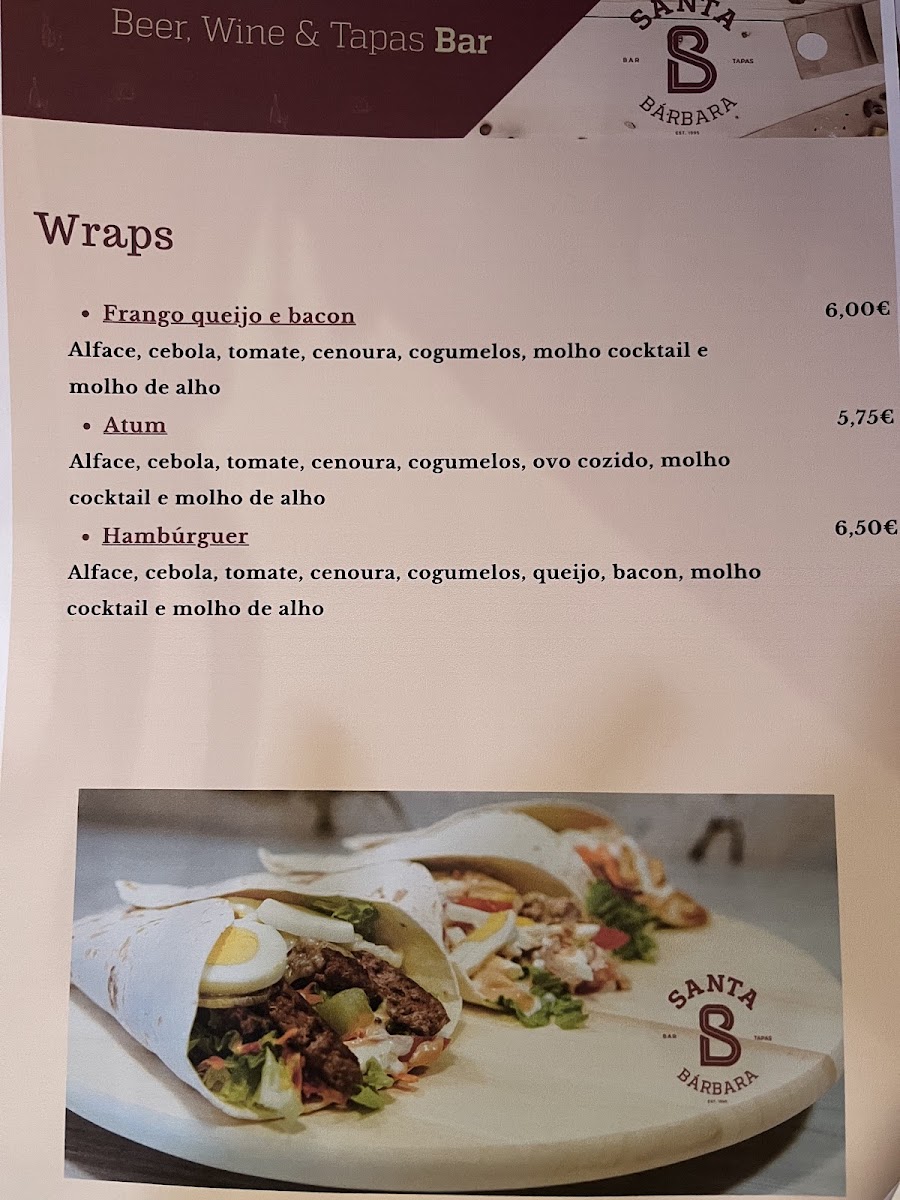 Café Santa Bárbara menu board