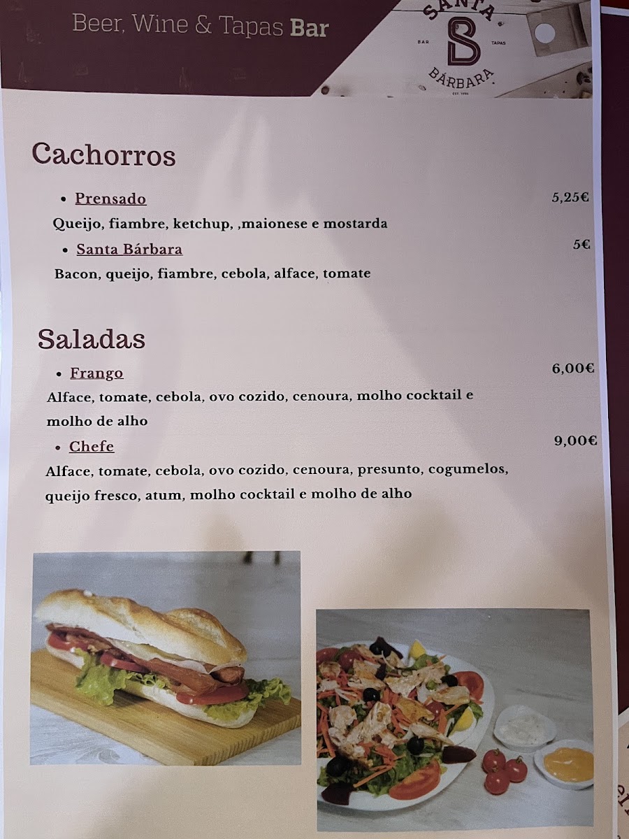 Café Santa Bárbara menu board