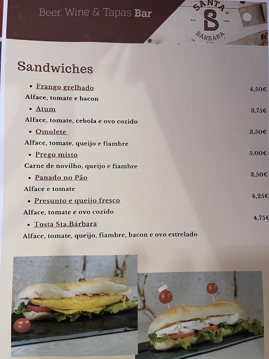 Café Santa Bárbara menu board