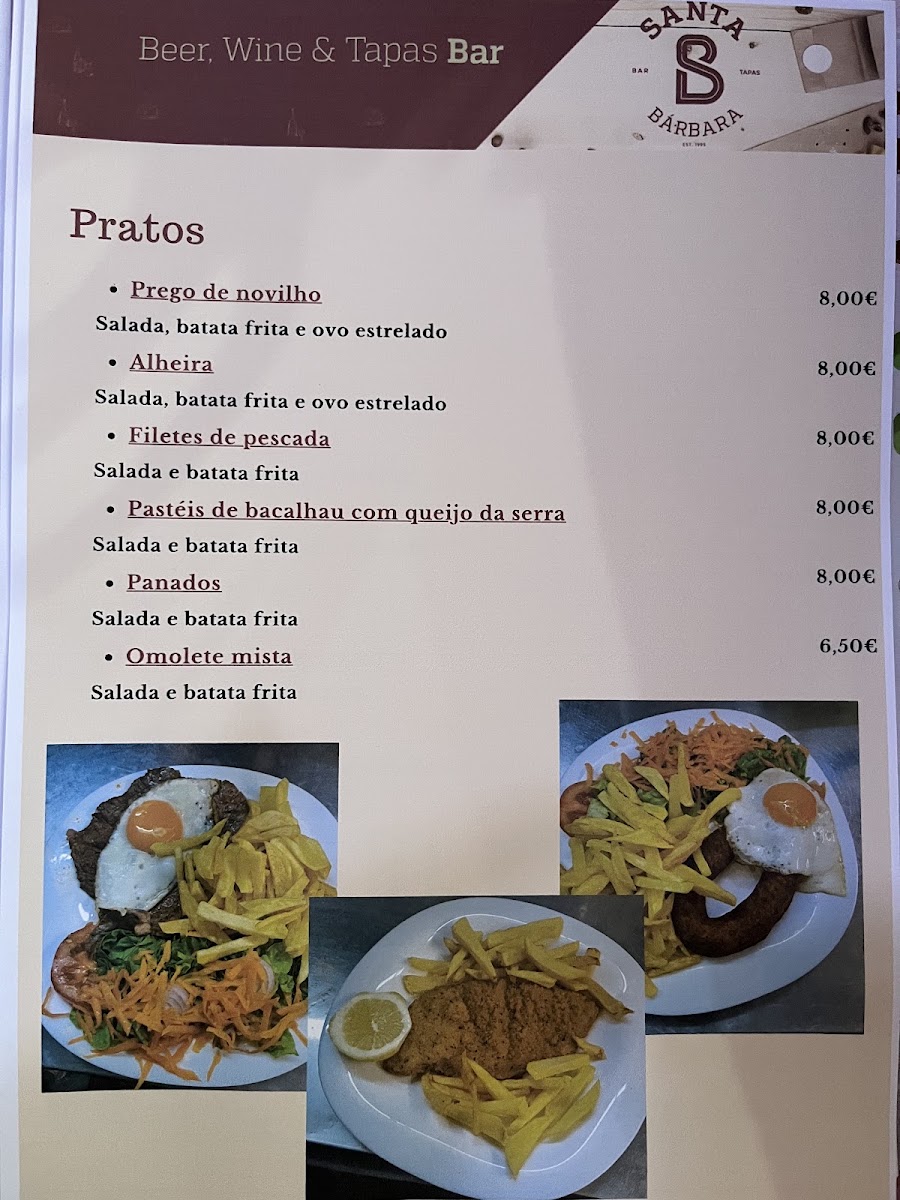 Café Santa Bárbara menu board