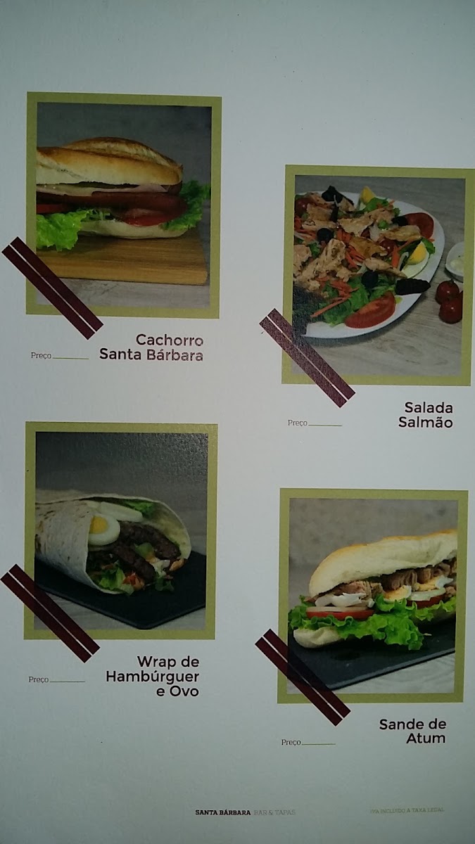 Café Santa Bárbara menu board