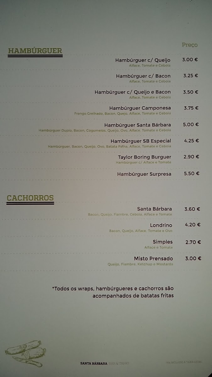 Café Santa Bárbara menu board