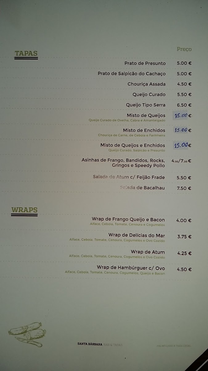 Café Santa Bárbara menu board