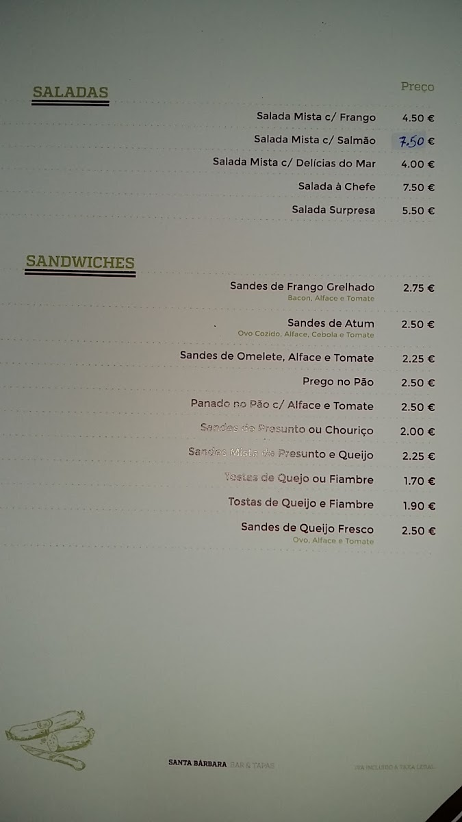 Café Santa Bárbara menu board