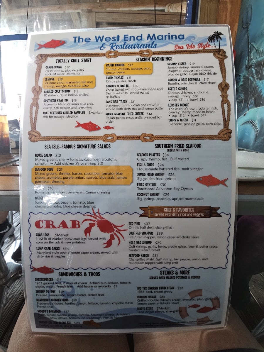 Palapa Bar & Restaurant 2nd floor menu board