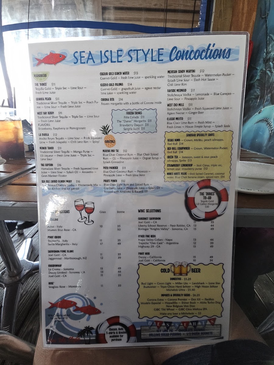 Palapa Bar & Restaurant 2nd floor menu board
