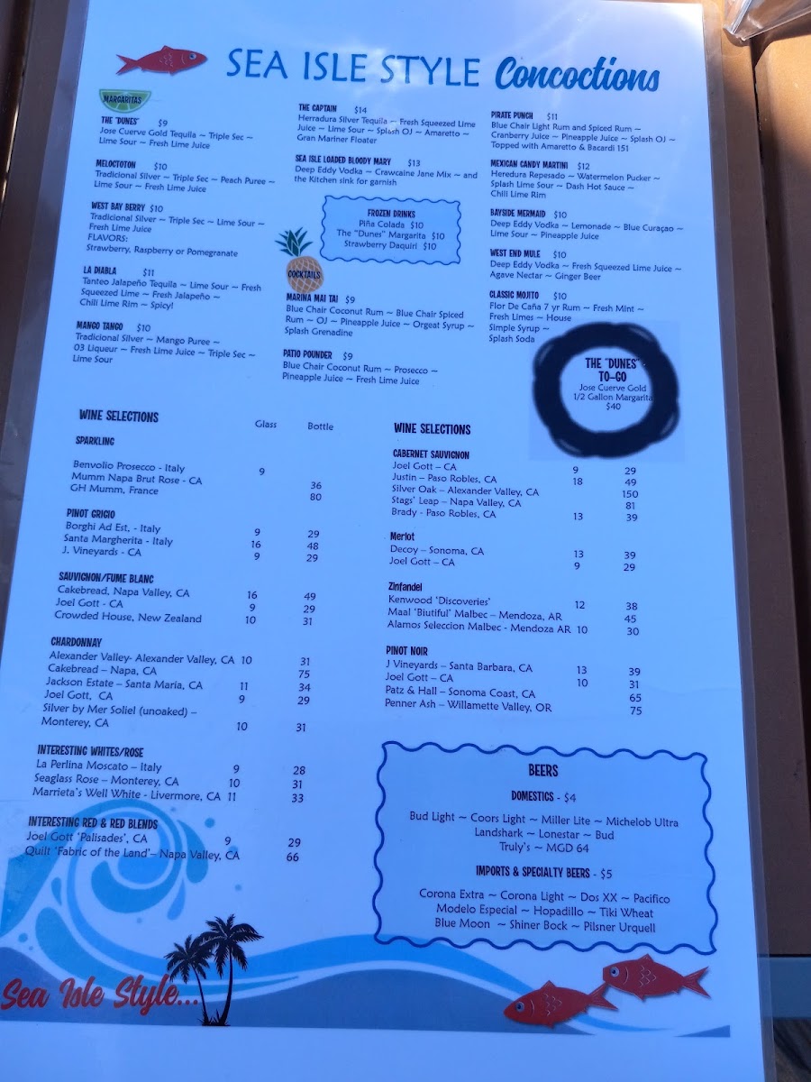 Palapa Bar & Restaurant 2nd floor menu board