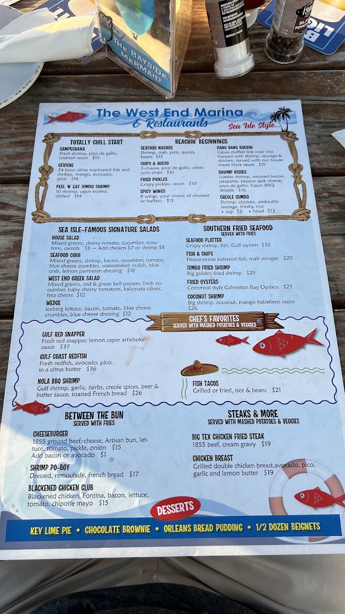 Palapa Bar & Restaurant 2nd floor menu board