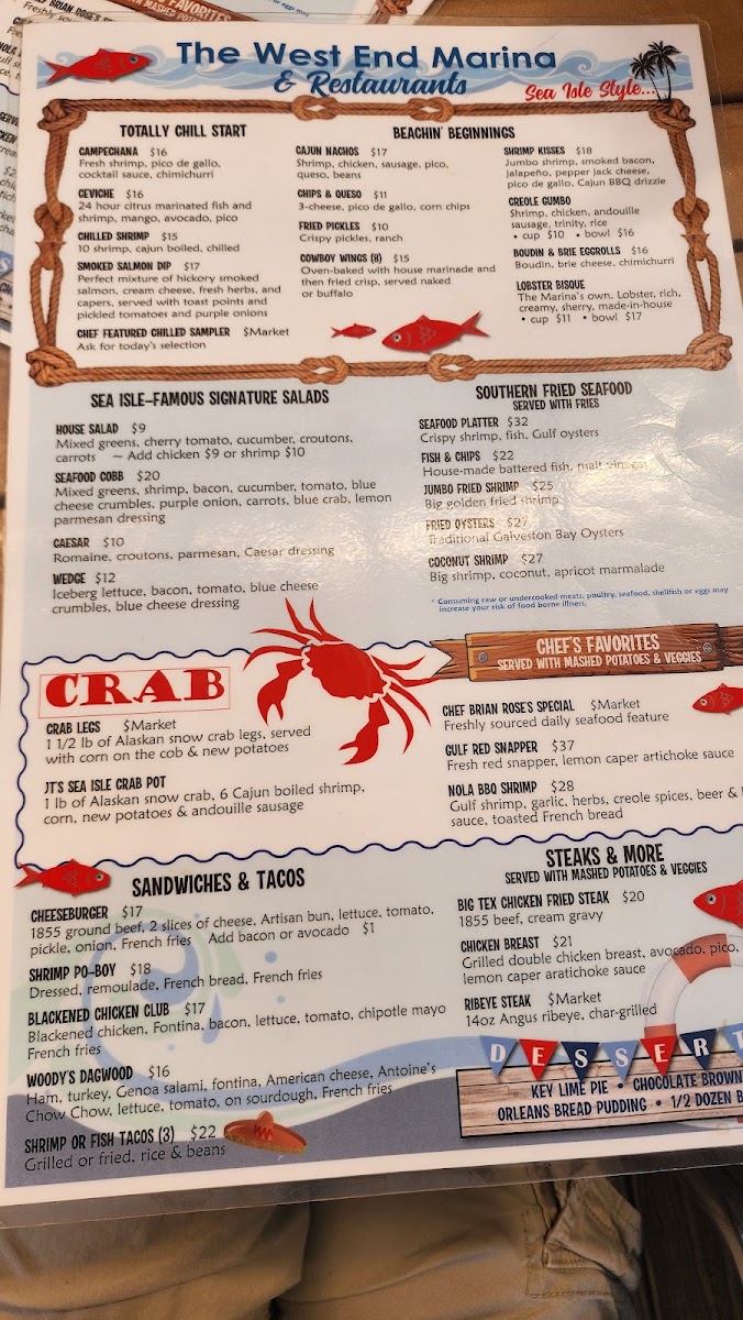 Palapa Bar & Restaurant 2nd floor menu board