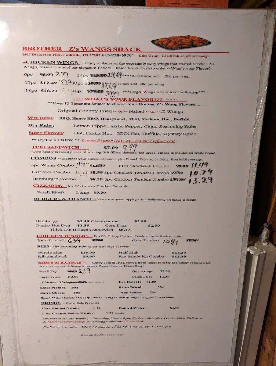 Brother Z's Wang Shack menu board