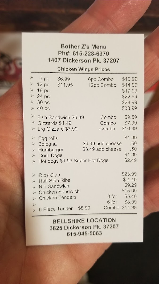 Brother Z's Wang Shack menu board