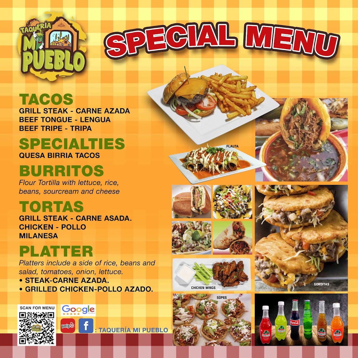 Taqueria Mi Pueblo LLC menu board