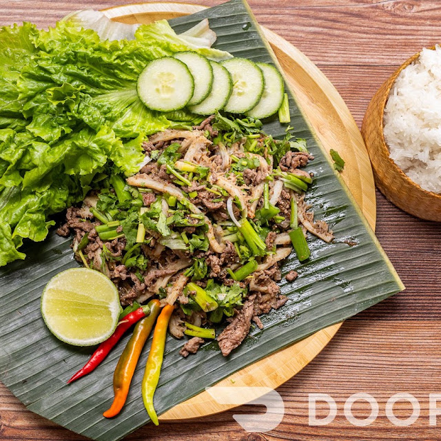 Larb Beef Beef Salad with Sticky Rice
