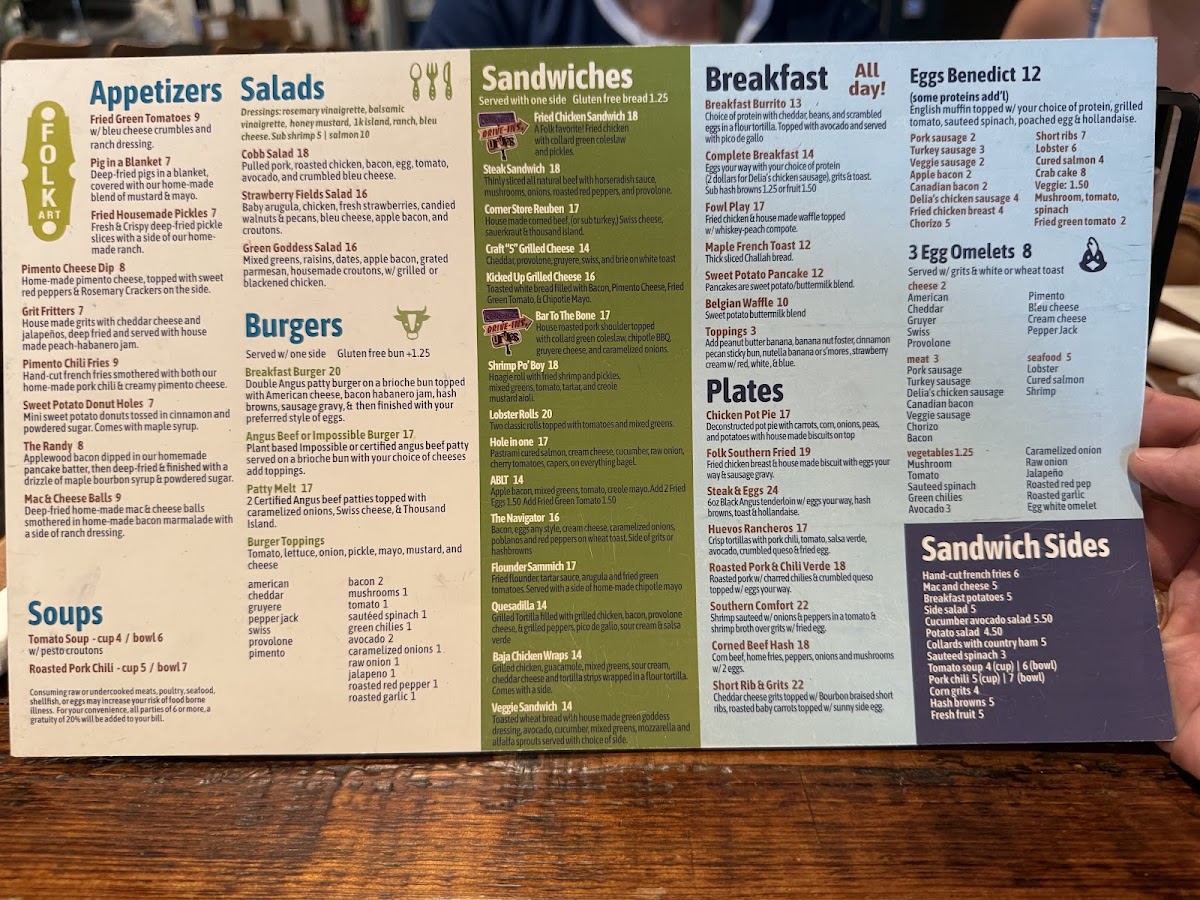 FolkArt Restaurant Hapeville menu board