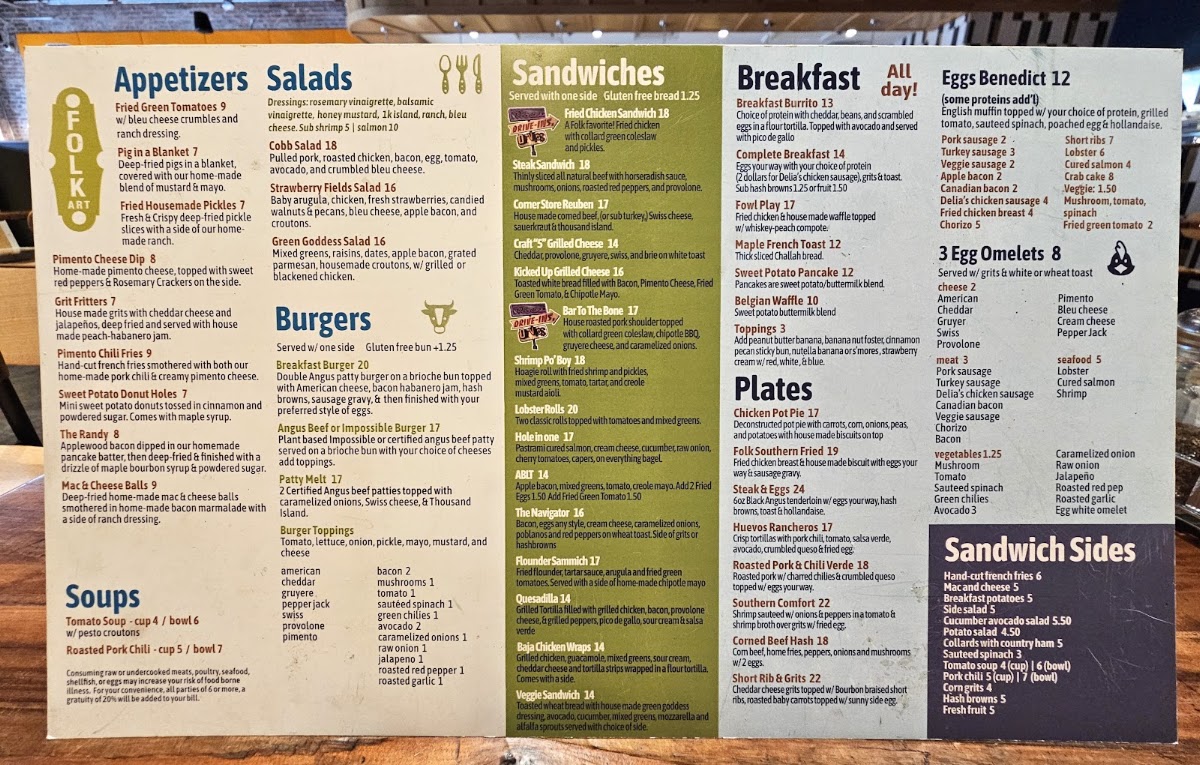 FolkArt Restaurant Hapeville menu board