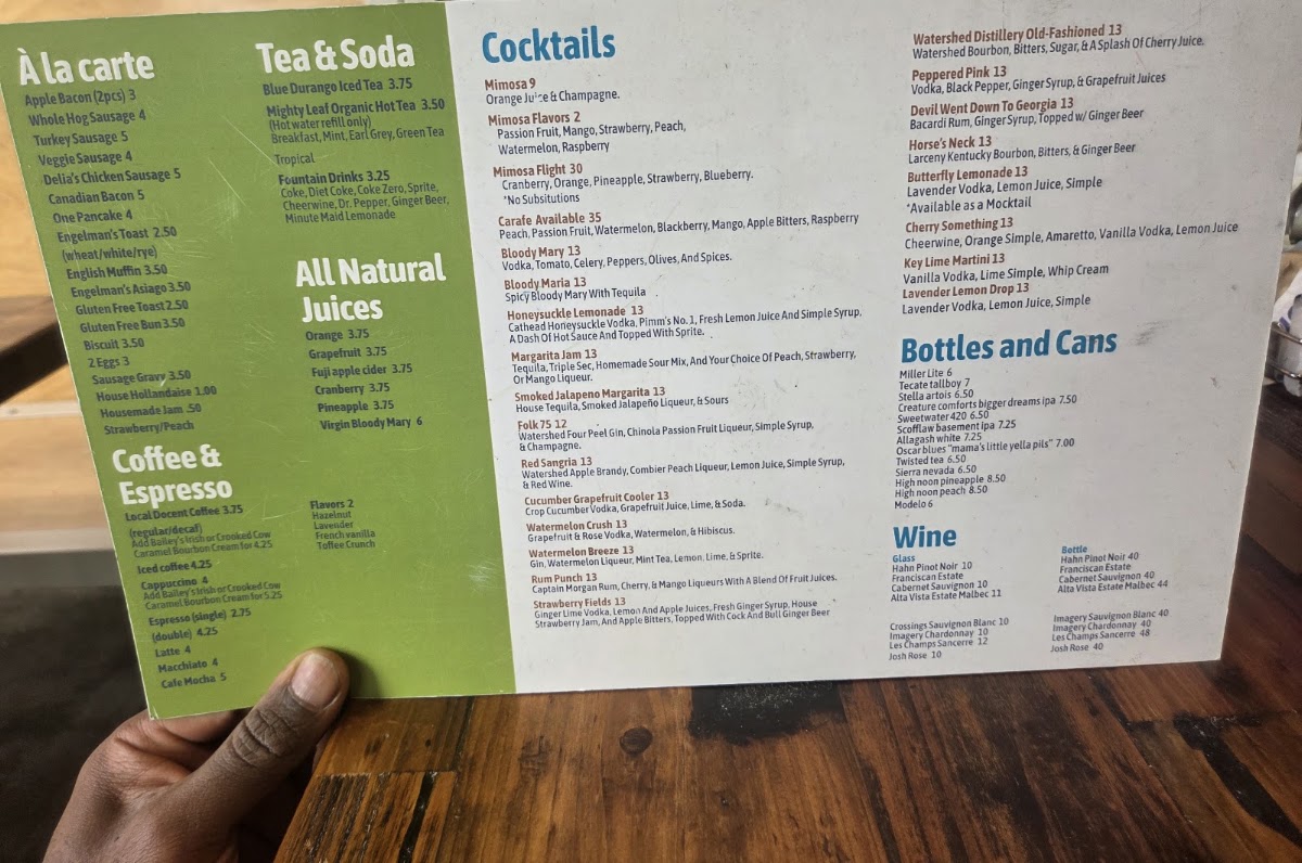 FolkArt Restaurant Hapeville menu board