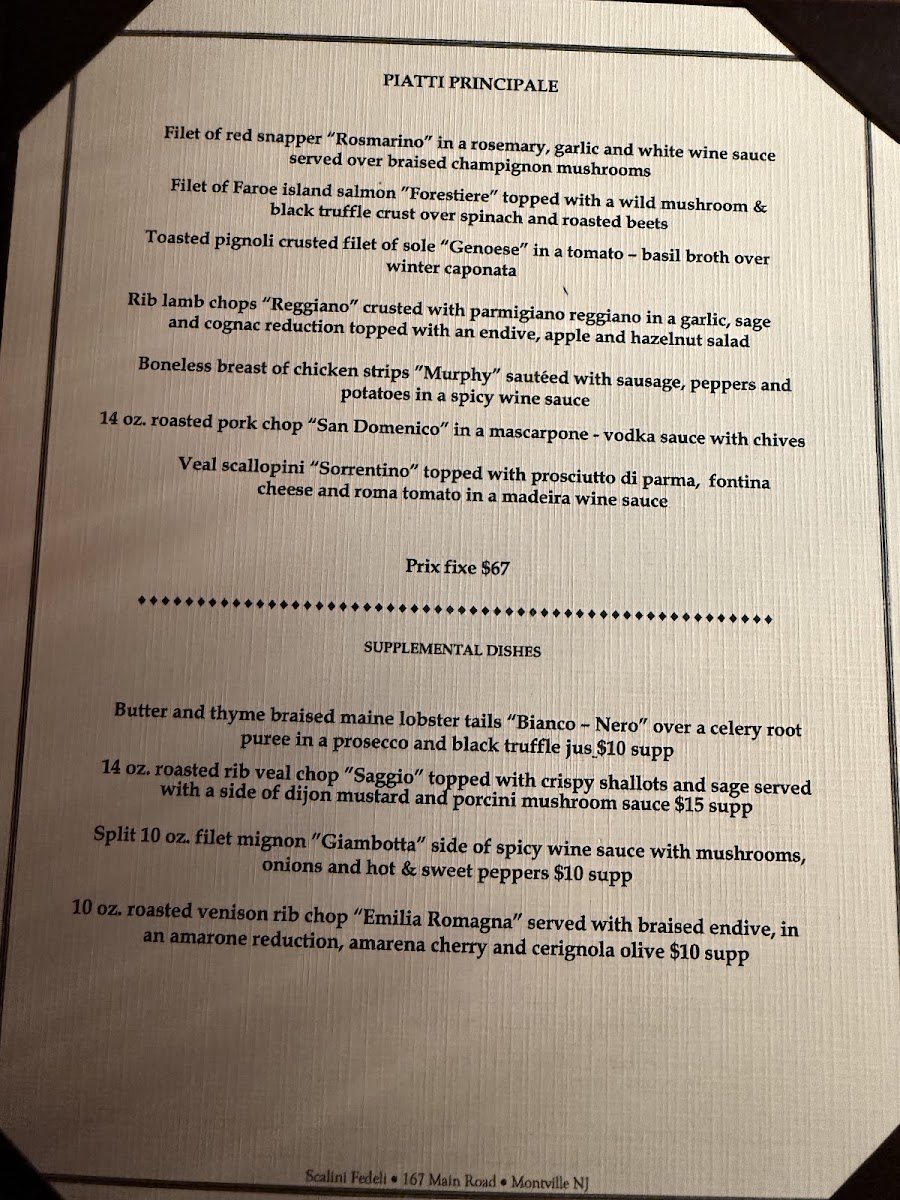 Scalini Fedeli Montville menu board