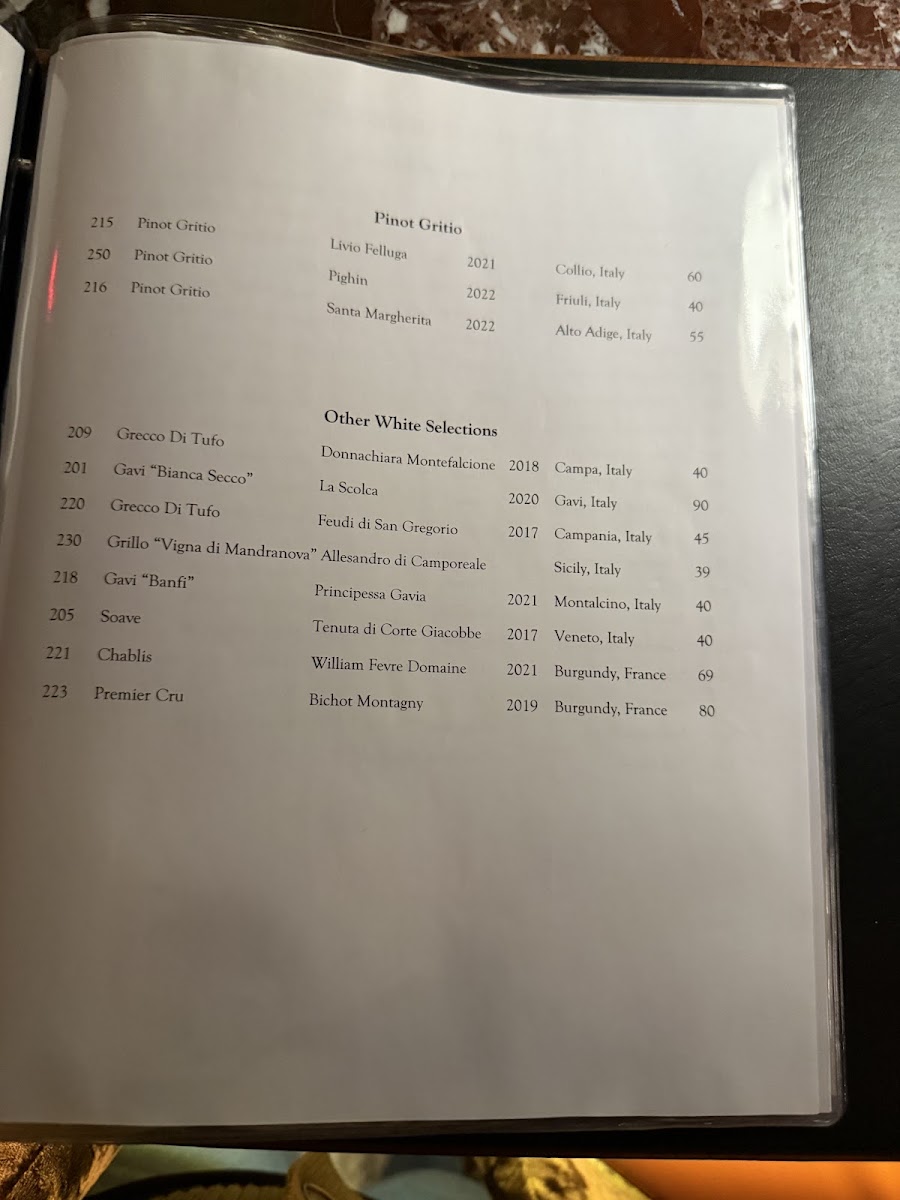 Scalini Fedeli Montville menu board