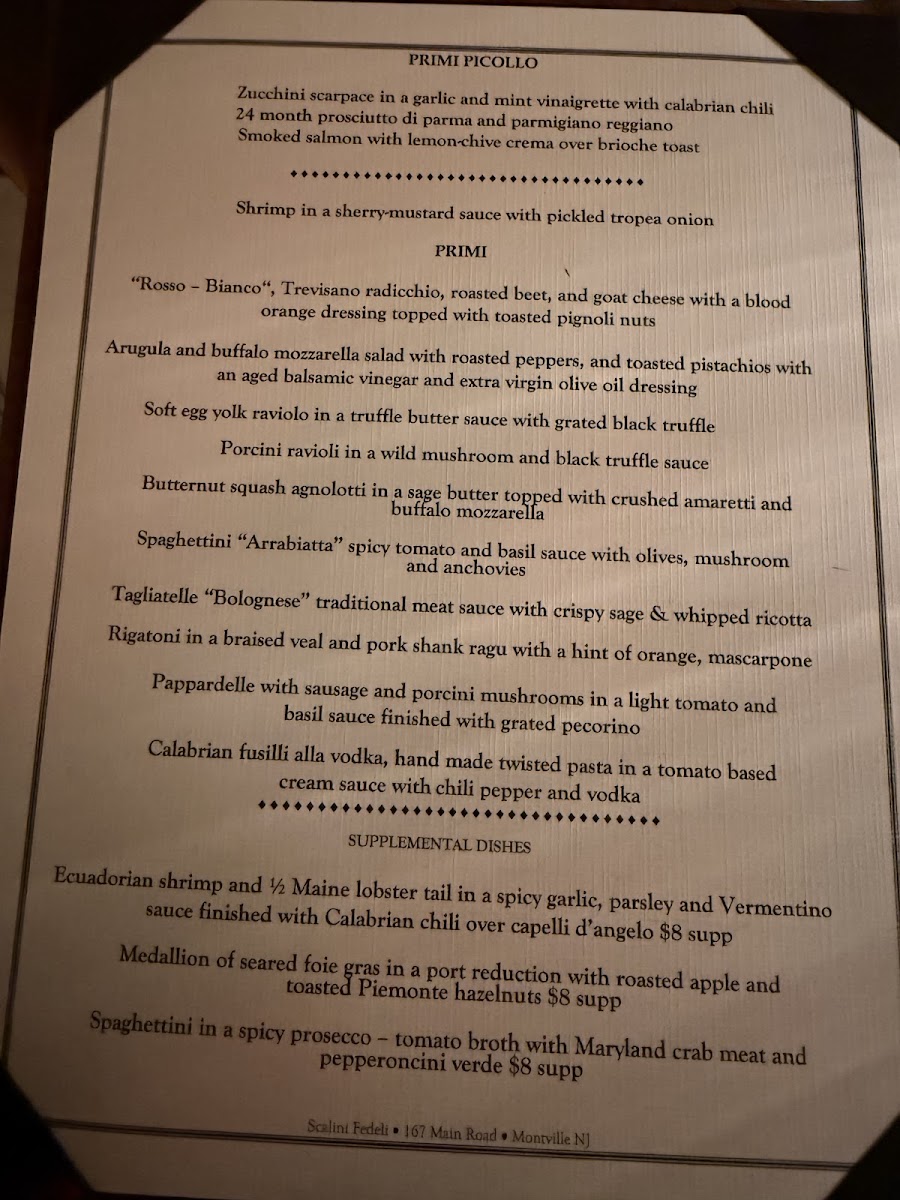 Scalini Fedeli Montville menu board