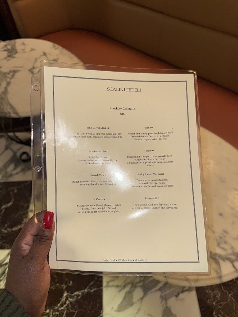Scalini Fedeli Montville menu board
