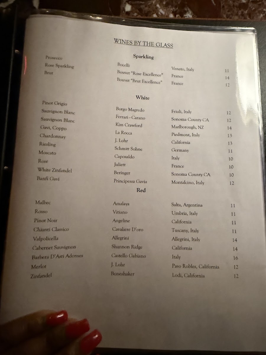 Scalini Fedeli Montville menu board