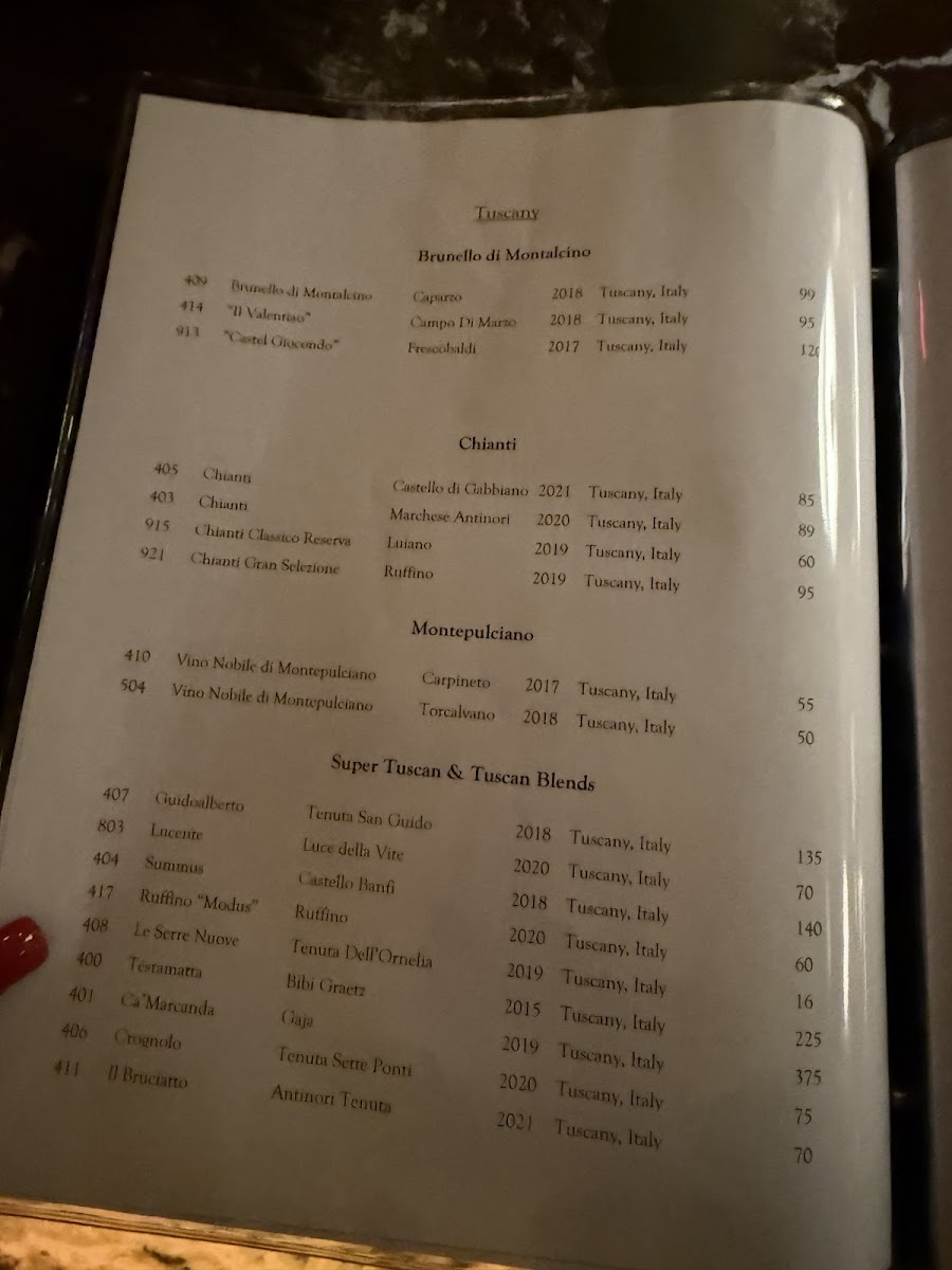 Scalini Fedeli Montville menu board