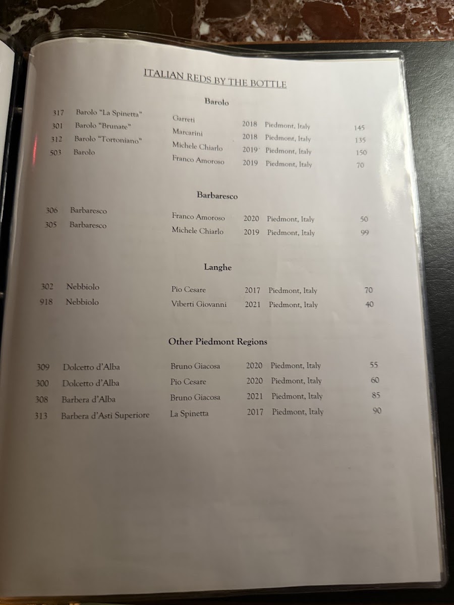 Scalini Fedeli Montville menu board