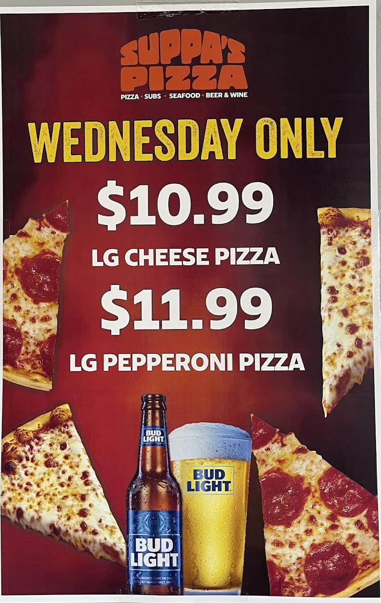 Suppa's Pizza menu board