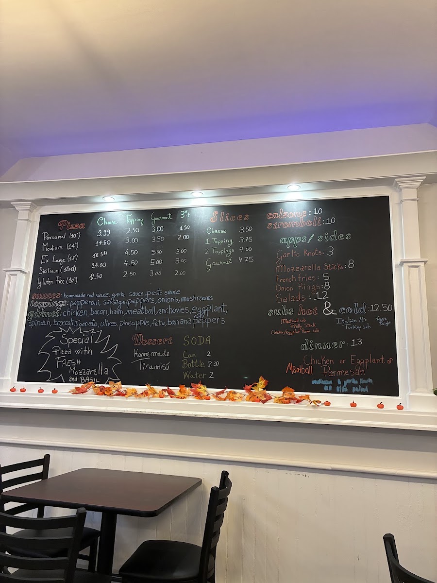 Giovanni's Gourmet Pizza menu board