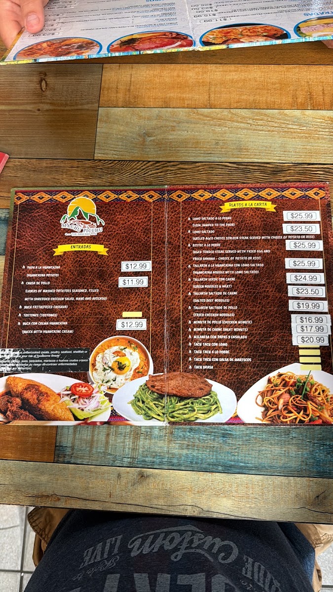 Machu Picchu The Inka Way menu board